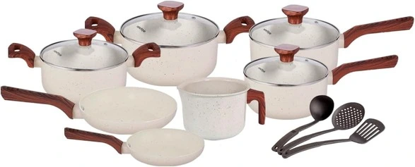 Conjunto Jogo de Panelas Cerâmica 10 Peças Fogão Indução Pratic Cook Marmol Vanilla Mimo Style