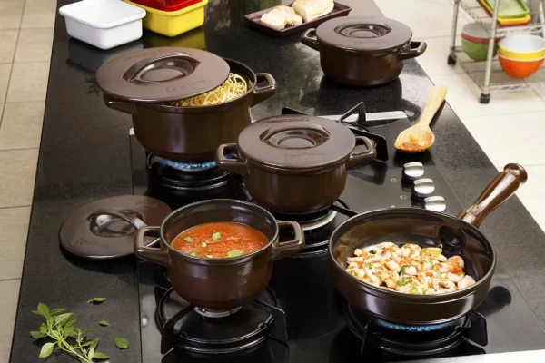 Conjunto Panelas Ceraflame Duo+ Smart 5 Peças no fogão