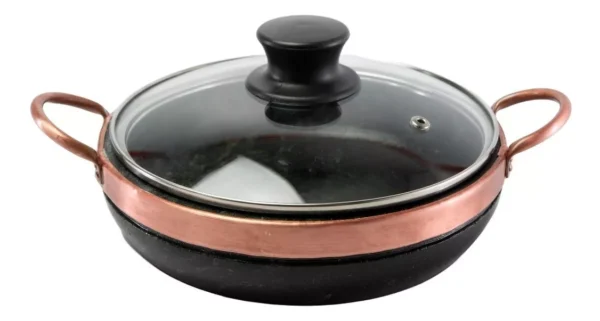 Frigideira De Pedra Sabão 24cm Com Tampa De Vidro